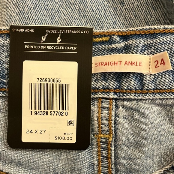 NWT Levi's Ribcage High Rise Straight Ankle Blue Jeans Classic Denim 24 x 27 - Picture 10 of 11